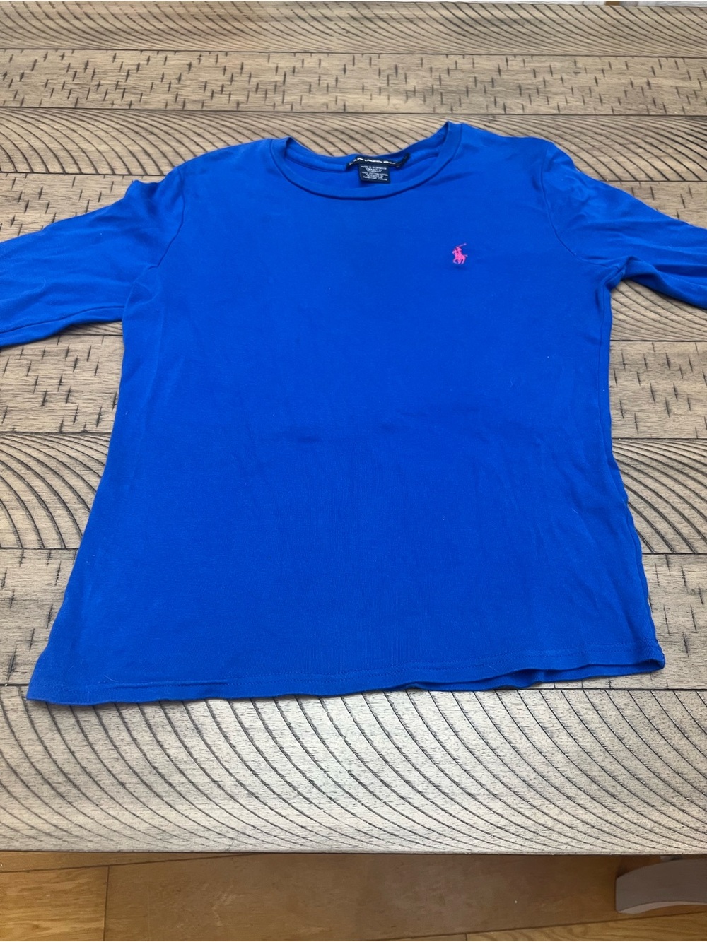 Women’s Ralph Lauren Bright Blue Long Sleeve Tee with Pink Pony
